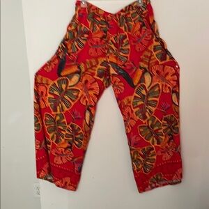 Christian Siriano Red Tropical Print Pants